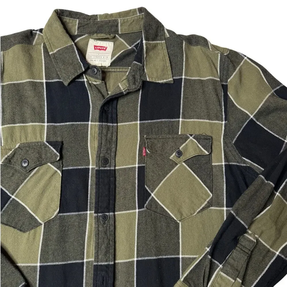 Levi’s Green Black Plaid Flannel L 90s Grunge Workwear